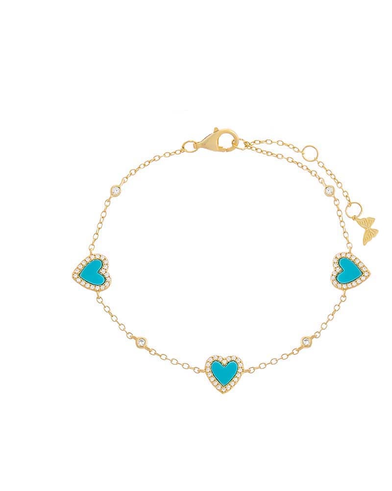 Front of a size One Size Pave Multi Heart Stone Bracelet Turquoise One Size in Turquoise by By Adina Eden. | dia_product_style_image_id:292171